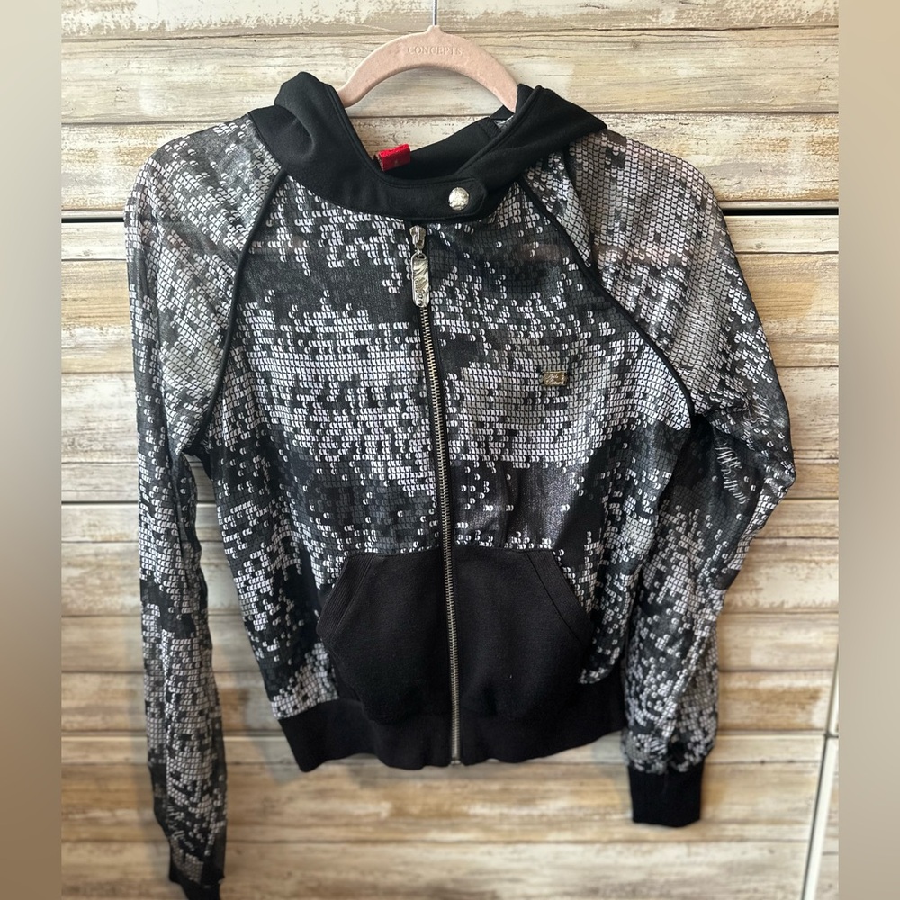 ✨ Apple Bottoms Y2K Zip Hoodie Black Silver Graphic SP